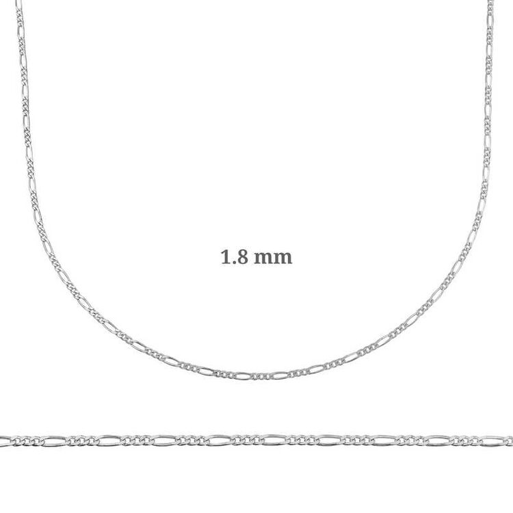 1.8 mm Gümüş Figaro Zincir - 0.50 mikron