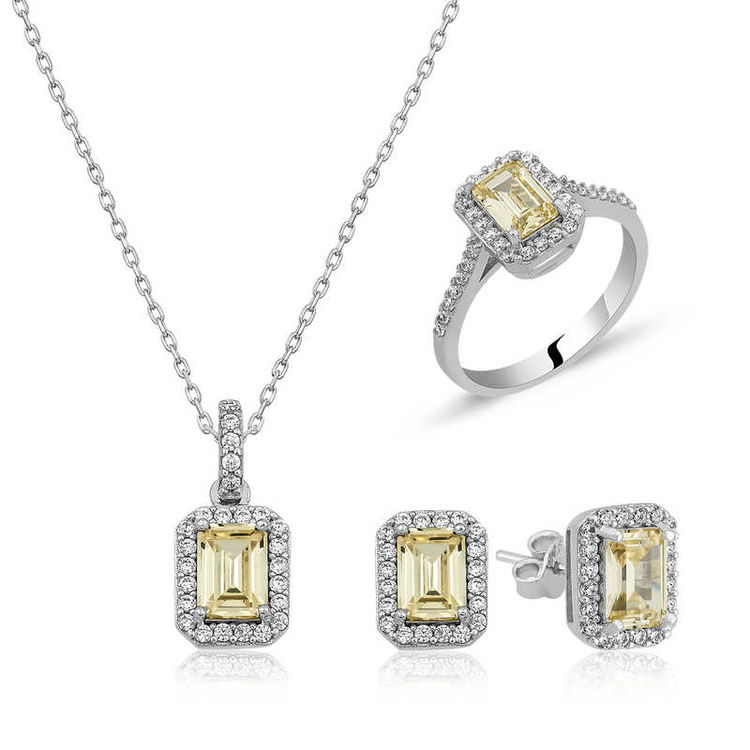 ​Gümüş Baget Sarı Topaz Taşlı Bayan Set