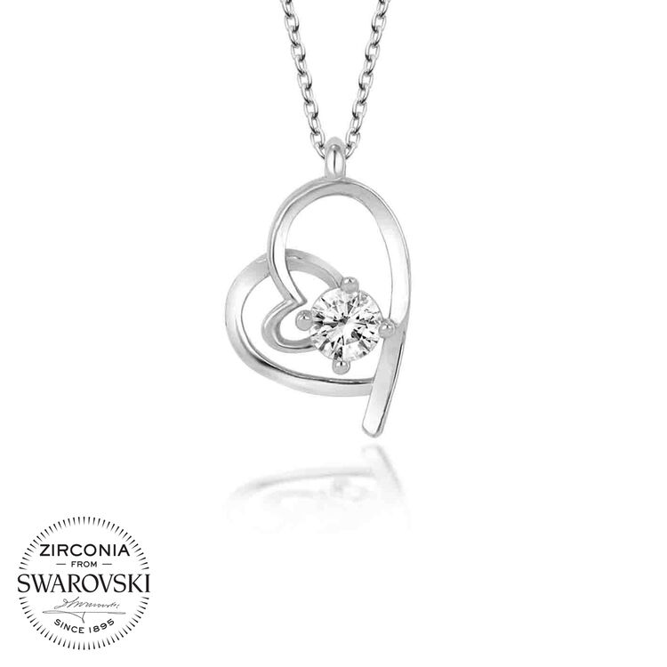 Swarovski Taşlı Gümüş Kalp Bayan Kolye