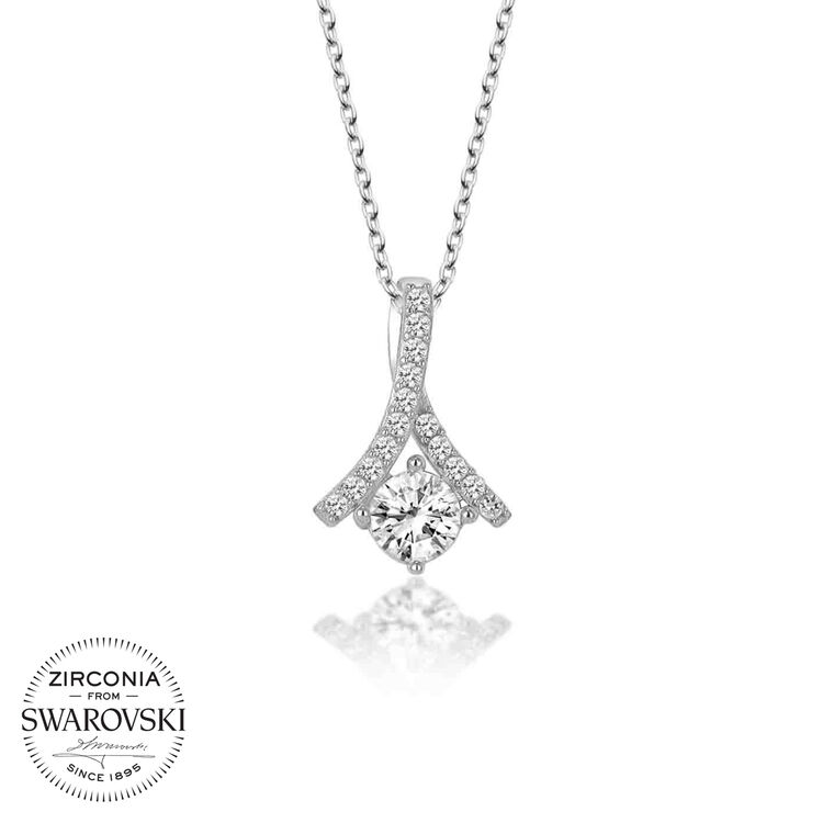 Swarovski Taşlı Gümüş Tektaş Bayan Kolye